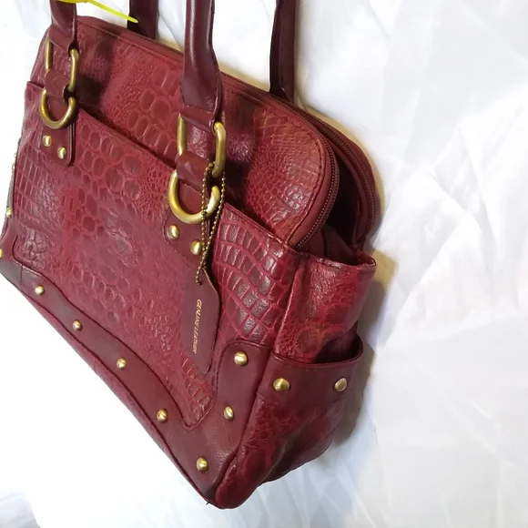 Vintage Great American Leather Works Studded Croc Embossed Shoulder Bag